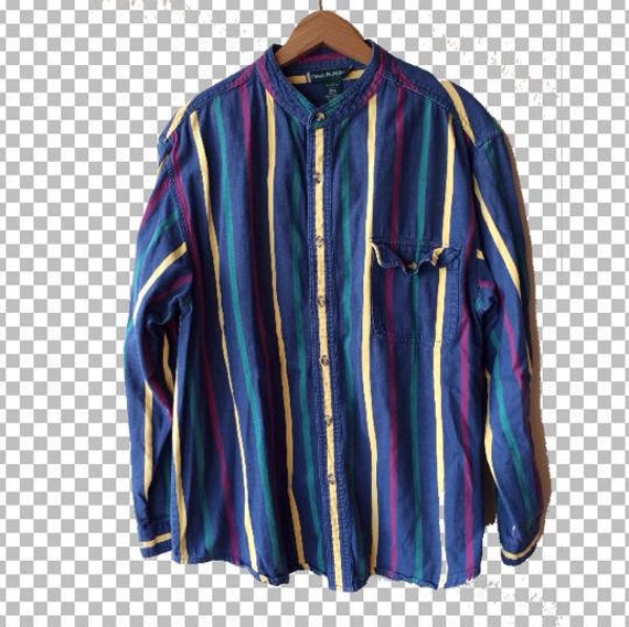 LARGE Vertical Stripe Buttondown Shirt with Mandarin Collar