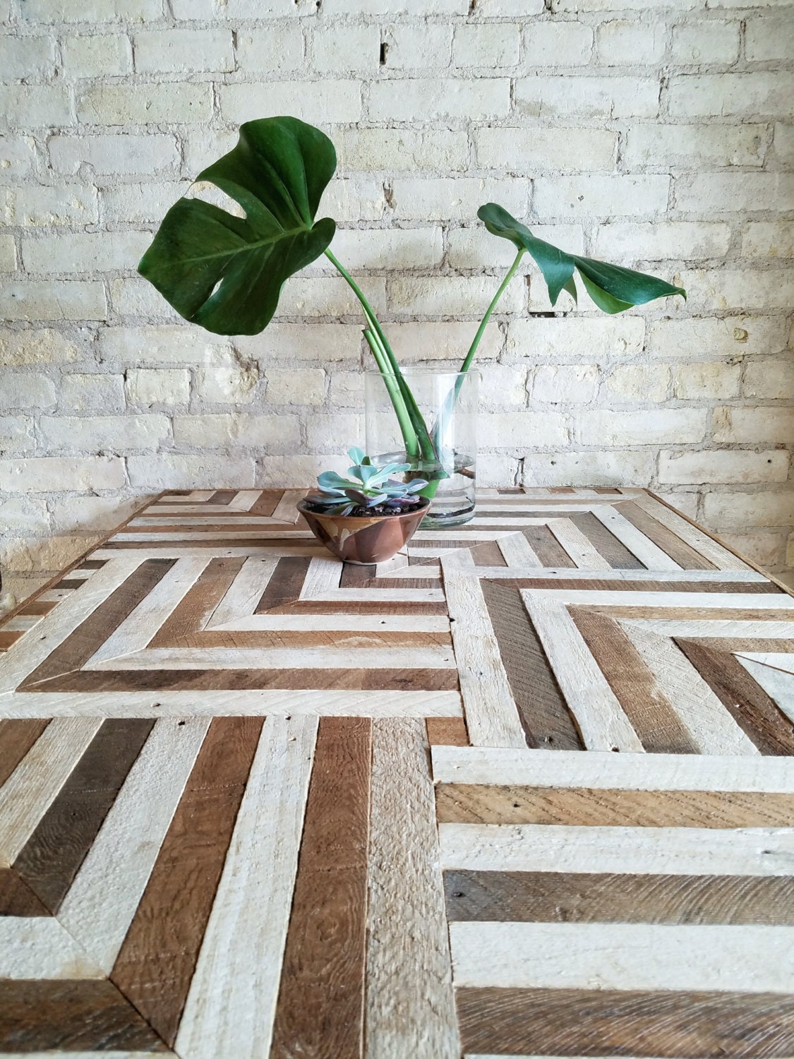 Reclaimed Wood Desk Wood Dining Table Geometric Pattern Two