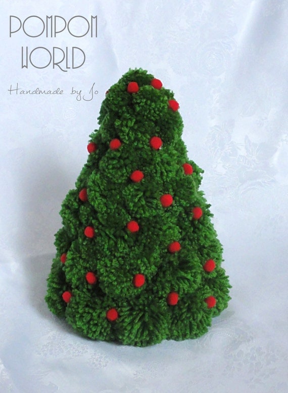 Pompom Christmas tree, Pom pom, Holiday, Red baubles, Green Pompom, Decoration, Fluffy, Home Decoration, Holiday decoration, Classic color