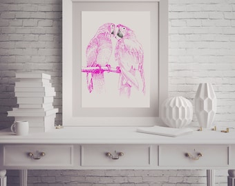 Bird Printable, Poster Printable, Bird Print, Instant Download, Printable Art, Pink Wall Art, Housewarming Gift, Wedding Gifts For Couple
