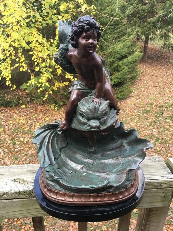 Rare Cherub Garden Statue Metal Collectible Vintage Majestic