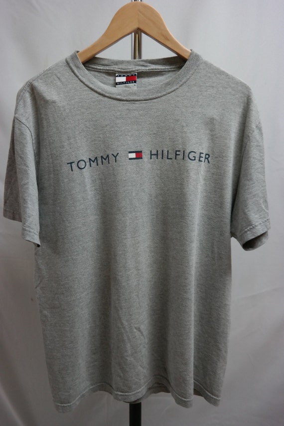 Vintage 90's Tommy Hilfiger T Shirt Grey Spellout Logo