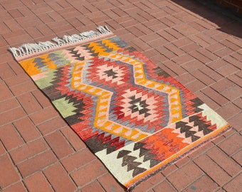 Turkish Small Red Kilim Rug 3.1x4.7ft Turkish Bohemian Kilim Rug Vintage Flatweave Kilim Rug Boho Kilim Rug