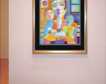 Cubist Painting Original Oil Modern Art Father Marlina Vera Figurative Contemporary Artwork sale Picasso Style Pop Fauvism Père Peinture
