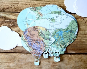 Vintage Map Hot Air Balloon Confetti, and clouds too!