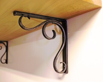 Forged Metal Shelf Bracket - Hammered Scroll Design - Style 02