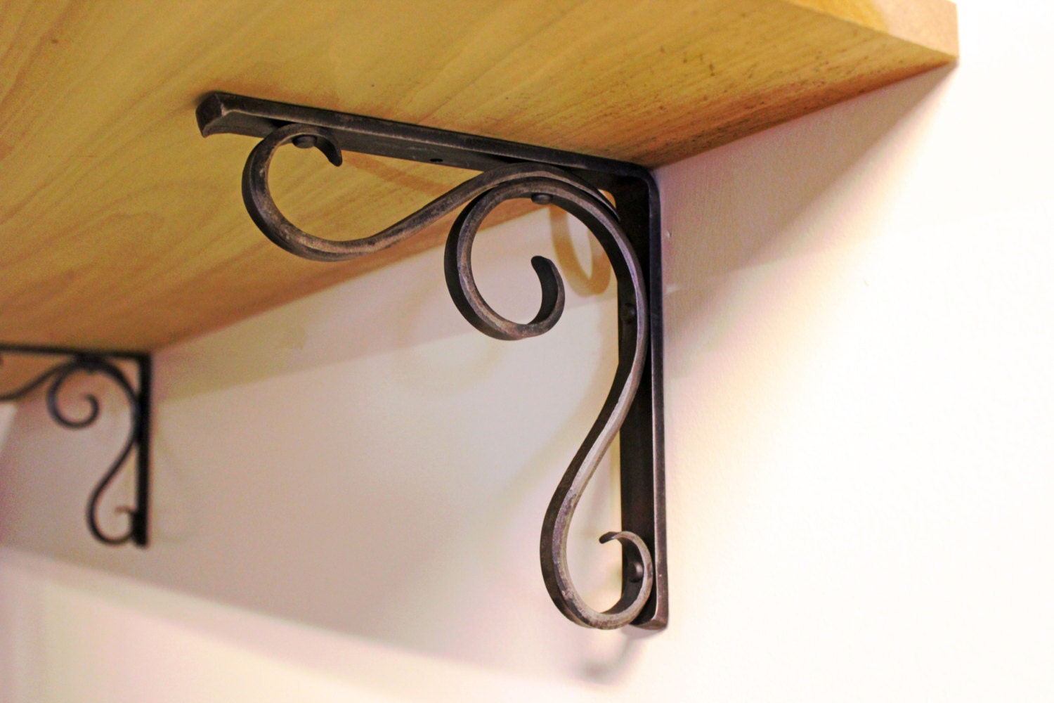 Forged Metal Shelf Bracket Hammered Scroll Design Style 02