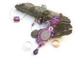 Purple Necklace, Soutache Necklace, Purple Soutache, Crystal Necklace, Long Necklace, Lavender Purple Necklace