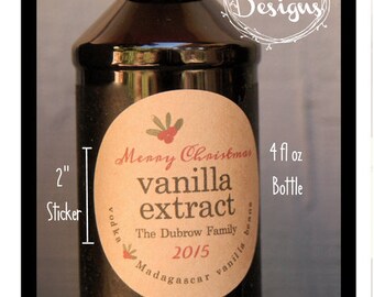 Holiday Vanilla Extract Bottle Labels. Personalized Holiday Food Labels. Homemade Vanilla Labels. Set of 40 Textured Kraft Brown Labels.