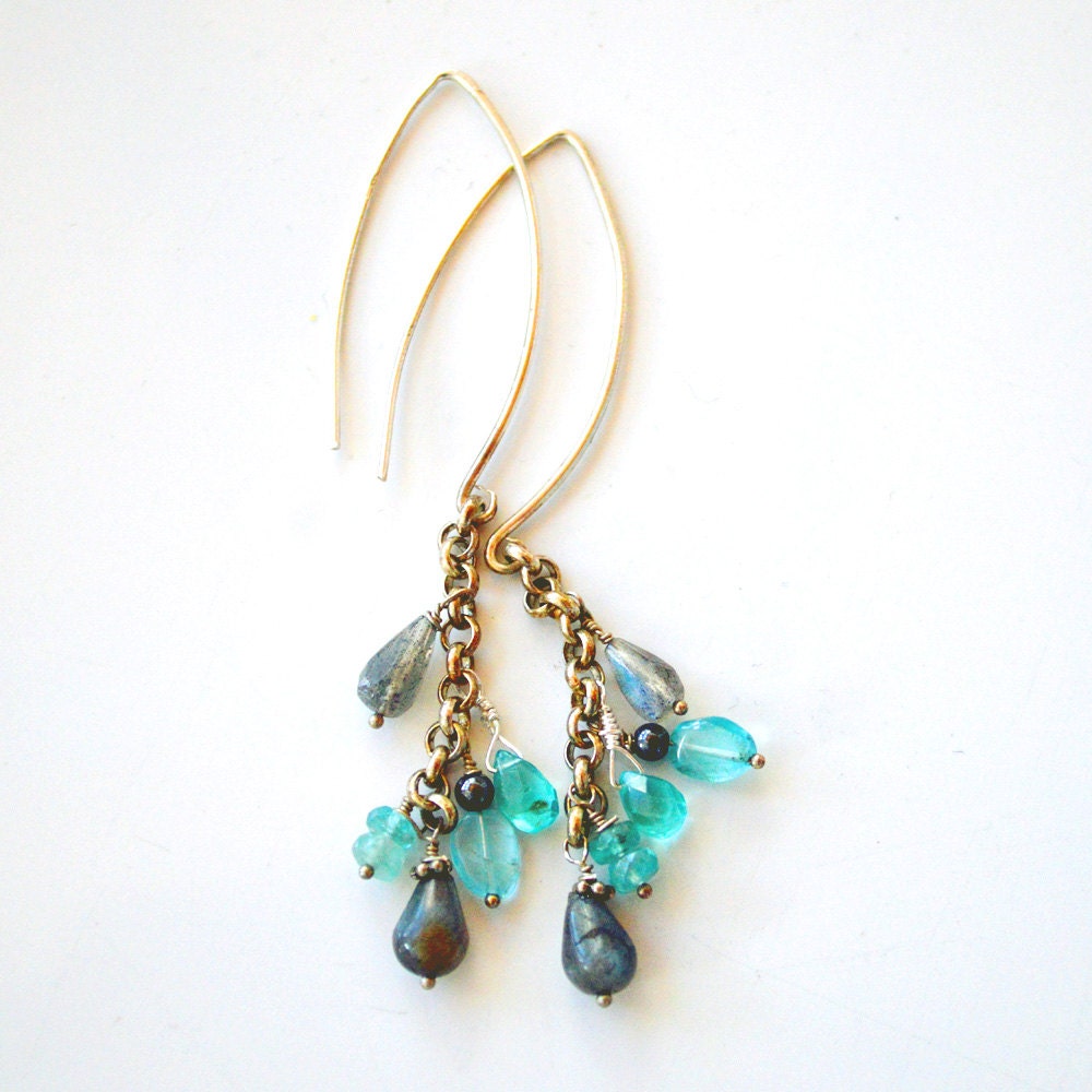 Gemstone Dangle Earrings Long Silver Boho By Fleeceflowerdesign 1068