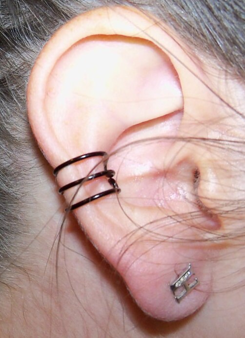 Black Triple Bar Ear Cuff Adjustable Wire