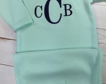 Bailey Boys Newborn Blue Stripe Gown - Little Brother - Teddy Bear main image 1