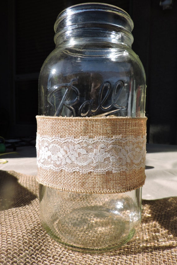Burlap and Lace Mason Jar Mason Jar Decor Burlap by PeckPartyDecor