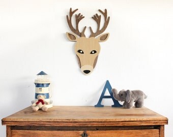 Wooden Deer Head Wall Art. Nursery Wall Art. Kids Room Decor Art. Wooden Deer Art. Animal art. Nursery Decor. Wooden Sign. Baby Gift