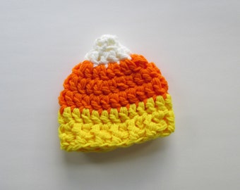 Chunky Candy Corn hat~ Preemie, Newborn, 3-6 mos, 6-12 mos, 1-4 years.Halloween Beanie~Crochet~costume/baby photography prop