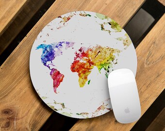 Mouse Pad Pretty Mousepad Round Office Desk Pad Mousepad Watercolor Atlas Computer Pad Boyfriend Gift Mouse Mat World Map Rubber Mousemat
