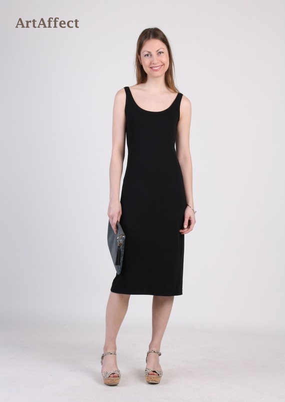 Tank Top Dress Sleeveless Midi Dress Black Jersey Dress