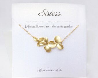 Unique Gift For Sister, Sister Necklace Gift, Flower Necklace, Sister Jewelry Gift, Sister Maid of Honor Gift, Sister Bridesmaid Gift Orchid