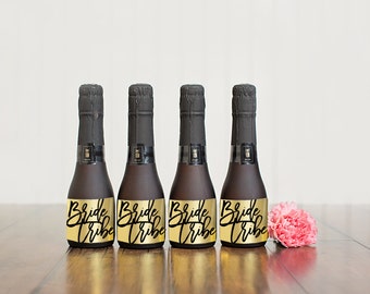Bride Tribe Mini Champagne Favor Labels - Bridesmaid Box - Bachelorette Party - REAL Gold or Silver Foil