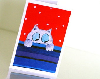 Carte anniversaire Cat painting Paper goods Birthday card Funny card White red blue cat card Funny animal birthday card White cat card