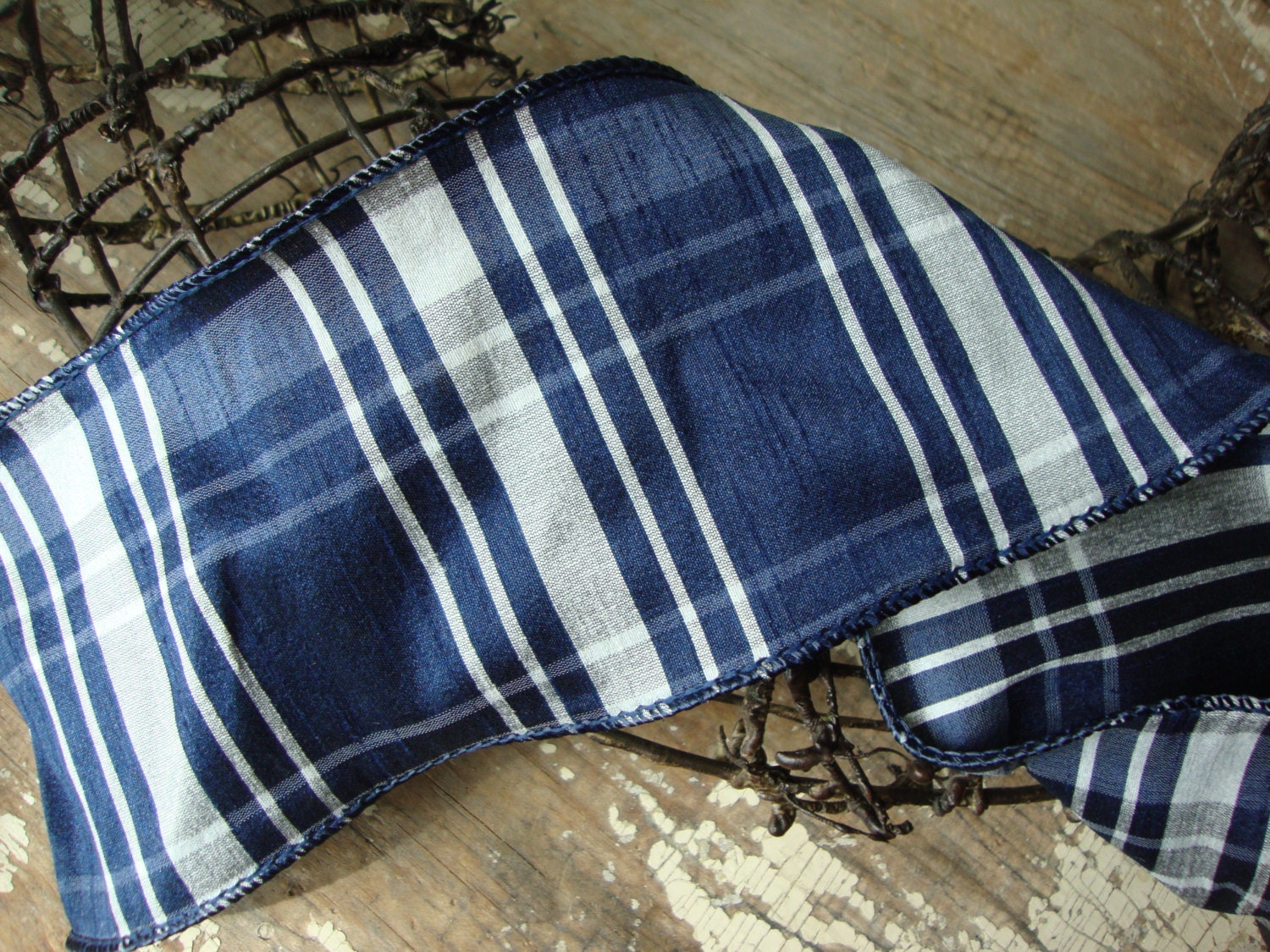 Navy Blue and White Plaid Faux Silk Wired Ribbon from RibbonSweets on ...