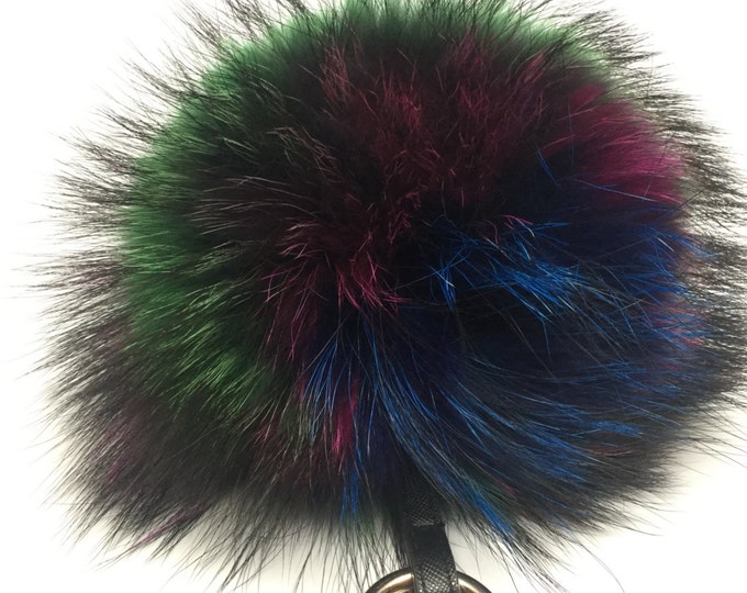 NEW Tropical Swirl™ Multi Color Raccoon Fur Pom Pom bag charm 8 inch pom pom