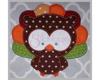 Fall Owl Turkey Applique Design - Digital Machine Embroidery Design Pattern - 7 sizes - 10 Formats - Instant Download Files