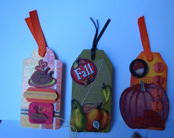 Deluxe Thanksgiving Hostess Gift or Doggie Bag Tag Assortment. Large Gift Tags. Dimensional and Textured. Set of 5 Thanksgiving Tags.