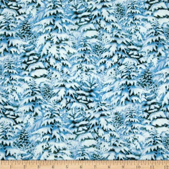 Blue Snow Covered Trees Fabric Wilmington Cotton Quilting