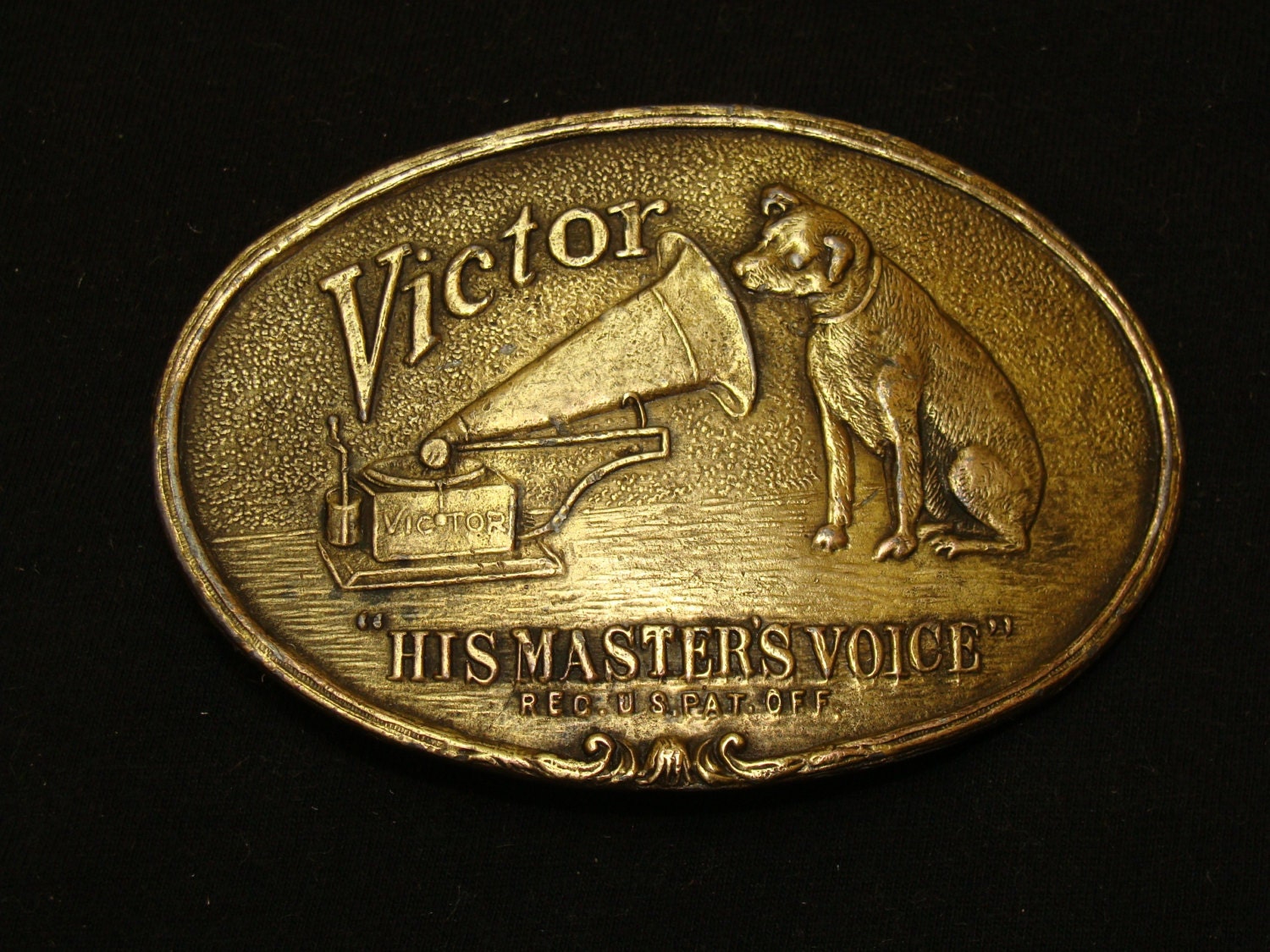 Old Victor his master's voice belt buckle-Nipper by BECKSRELICS