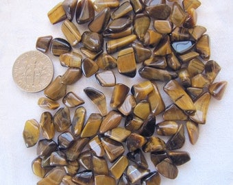 Gold Tiger Eye / Cat's Eye Gemstone Pebbles, lot of 100 tiny tumble polished loose stone chips for gem trees, natural crafts, pocket pieces
