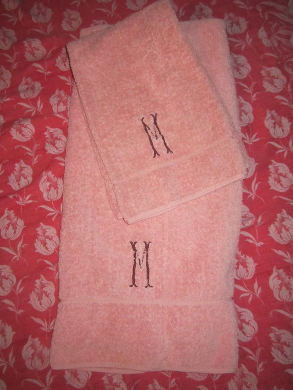 Vintage Fieldcrest Bath Towel Set with Monogrammed Initial M