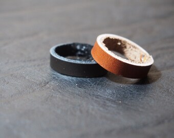 Womens and mens ring-Unisex leather ring band-Handstitched Leather ring-handmade charm blue beads leather ring band-Wedding Ring Band