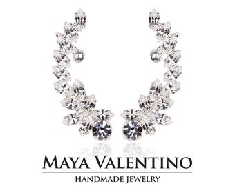 Crystal ear cuff, Climbing earrings, Silver ear cuff, Elegant earrings, High Fashion, Bridal earrings, Gift for women, Designer earrings.