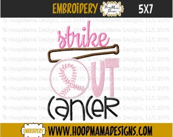 Breast Cancer Awareness Embroidery Design, Strike Out Cancer, 4x4 5x7 6x10 Machine Embroidery Design pes jef dst hus vip vp3 exp
