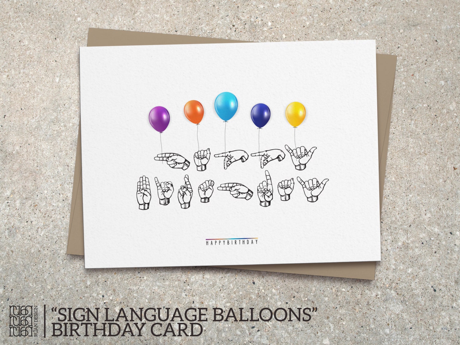Sign Language Balloons Happy Birthday Card / Fun Colorful