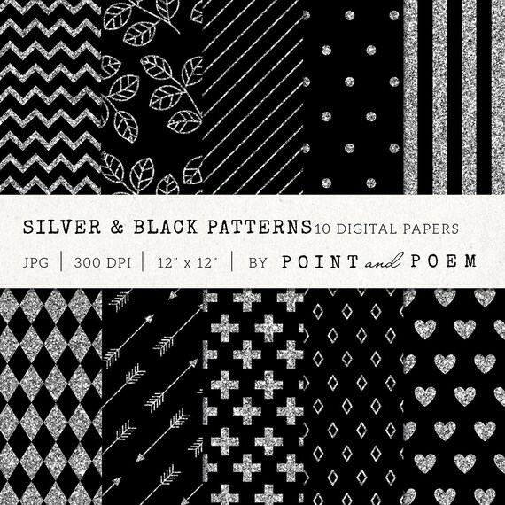 Download Silver Glitter Black Digital Paper Silver Black by ...