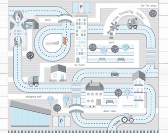 Cars Playmat , City and Roads Play, City Rug for Children