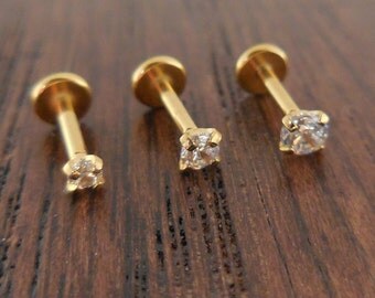 18g 2mm 2.5mm or 3mm Tragus 1/4" 6mm Gold Titanium Anodized Cartilage Triple Forward Helix Piercing Bar Ear Nose Conch Ring
