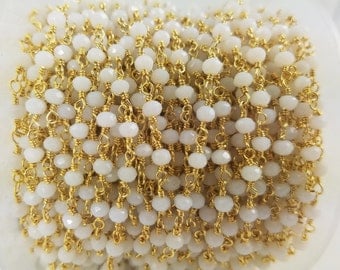 3 - 4 mm White Hydro-Quartz, Brass w/Gold Rosary Chain