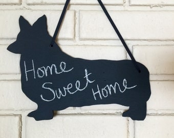 Welsh Corgi - Pembroke - Handmade Chalkboard Wall Hanging - Dog Shadow Silhouette - Country Decoration - Great Gift -Wedding Sign