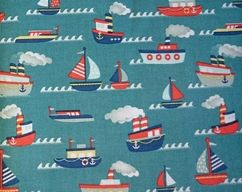 fabric cotton, 100% cotton, boats