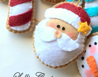 PDF Felt Christmas Ornaments/Felt Christmas Decorations-Felt Ornaments-Christmas Cookies-Felt Ornament Set-Christmas Set