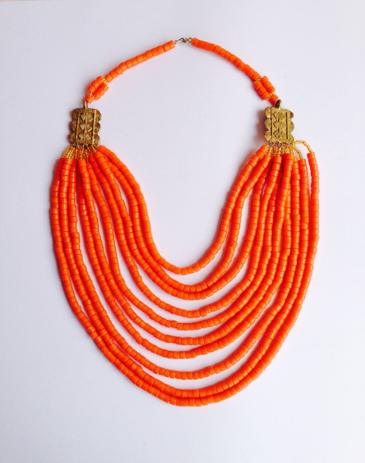 Orange Beaded Necklace/ krobo beads/ ghana beads