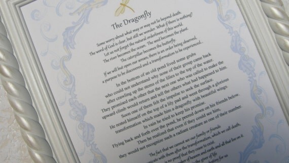 THE DRAGONFLY Framed story on loss Sympathy by FramedBitsofWisdom