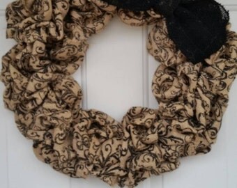 Burlap wreath / Burlap Scroll Wreath / Winter Wreath / All Year Wreath / Front Door Wreath / Black Burlap Wreath
