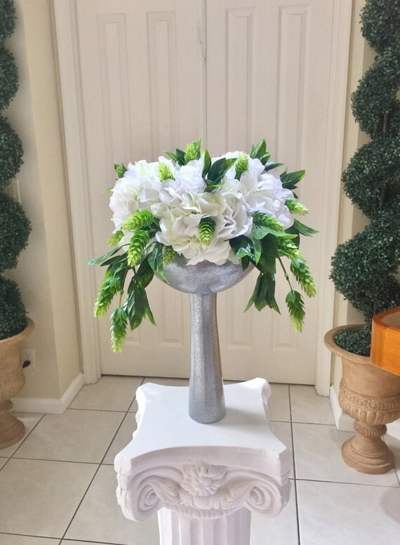 Hydrangea Centerpiece Silk Hydrangea Arrangement White by Flaural