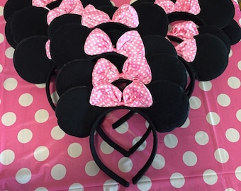 Set of 12 Inspired Disney Minnie Mouse Ears Pink Bow white Polka Dot Birthday Party Favors Disneyland Family trip Candy bag fillers Photo