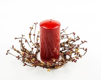 Pip Berry Candle Ring Collection --Small Wreath-Candle Accessory-Primitive Decor-Pip Berry Wreath-Primitive Centerpiece-Free Shipping