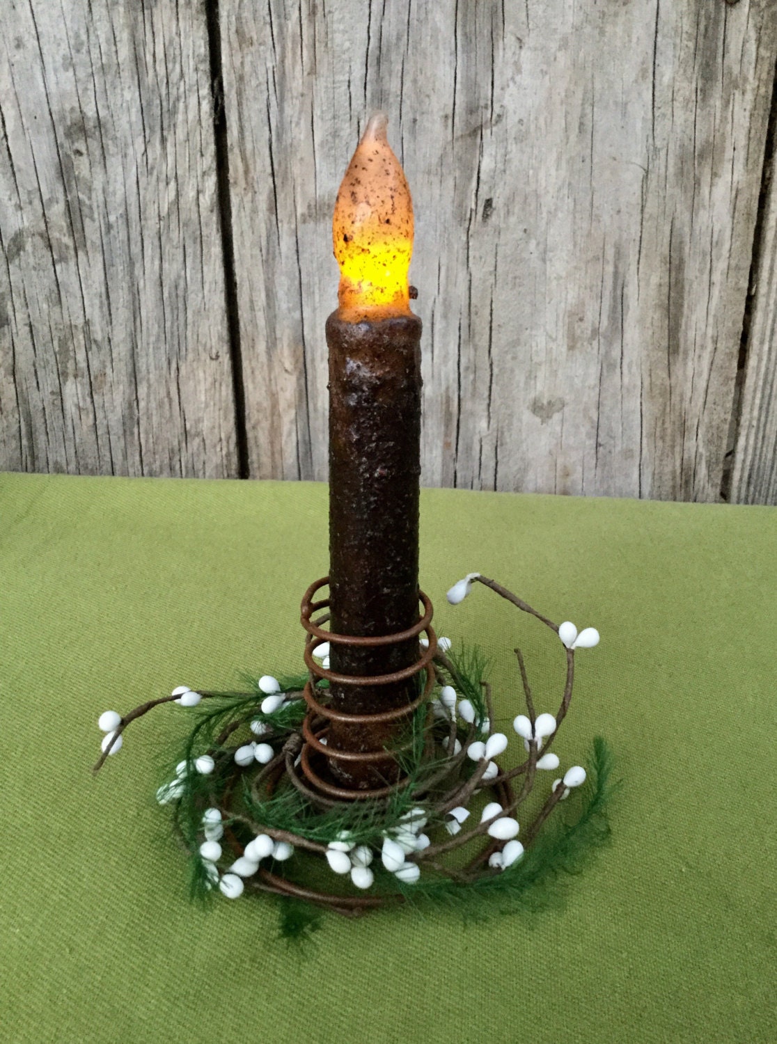 Rusty Wire Spring Candle Holder with Timer Taper Candle and